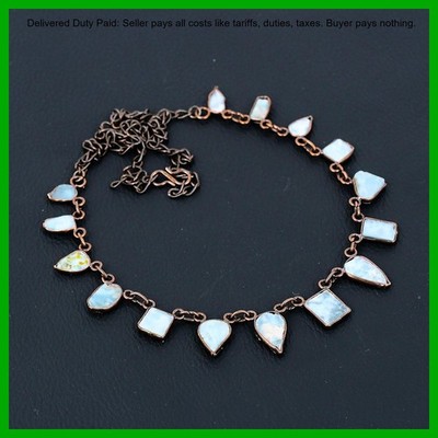 Copper Larimar Rough Gemstone Electroformed Chain Throat Chakra Necklace Jewelry