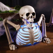 Halloween Skeleton Decorations with Colorful Light, Scary Groundbreaker Skull...