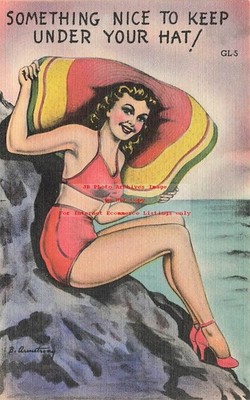 B Armstrong, Colourpicture No GL-5, Bathing Beauty Pin-Up with Large Hat