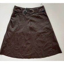 Lauren Ralph Lauren Women's Belted Lambskin Leather Midi Skirt Size 14