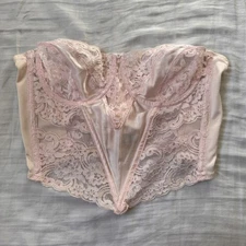 Vtg 80s Christian Dior Satin Corset baby Pink Lace Bustier USA made