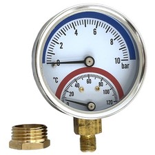 65mm 0-10 bar 120C Thermo Pressure Gauge 1/2" BSP Side Entry  for Floor Heating