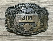 Vintage Oden Inc. Western Brass Belt Buckle Name JIM Missing Loop!!