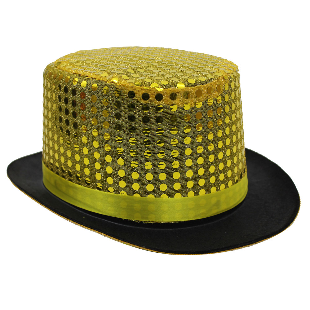 GOLD SEQUIN TOP HAT CABARET CIRCUS RINGMASTER FANCY DRESS COSTUME