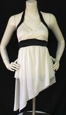 Curtain Call Adult Medium Dance Costume Off-White/Black Halter Top Asym. Skirt
