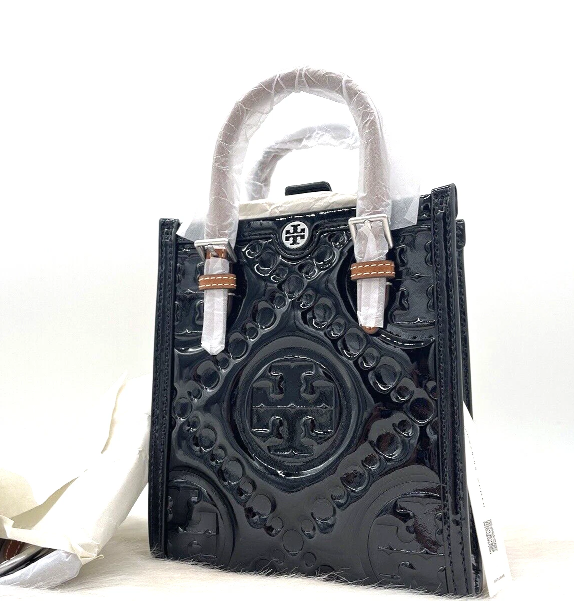 T Monogram Embossed Leather Tote Bag in Black - Tory Burch