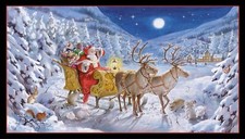 23" Fabric Panel Elizabeth's Studio Christmas Santa Claus is Coming Sleigh