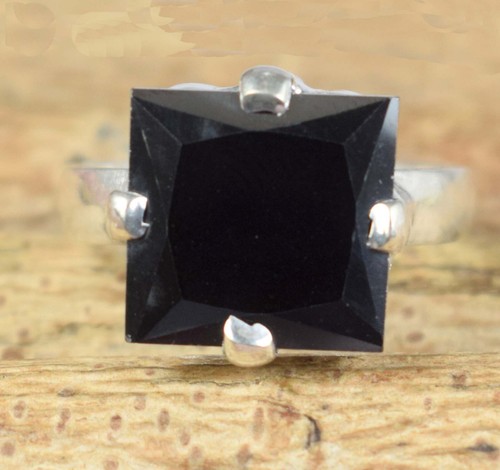 11.86 KT / 12 MM Nero Diamante Solitario Taglio Quadrato Certificato Anello - Foto 3 di 7