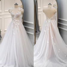 Boho Wedding Dresses 3D Butterflies Short Sleeves Backless V Neck Bridal Gowns