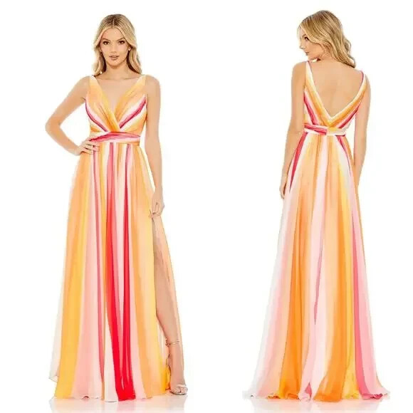 Mac Duggal Pink Orange White Stripe Multi Color Maxi Gown Dress Sz 4 68151 | eBay Mac Duggal Pink Orange White Stripe Multi Color Maxi Gown Dress Sz 4 68151 | eBay