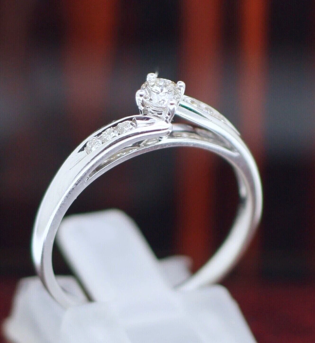 Fine Jewelry Solid 9K White Gold Ring Natural Diamonds Art