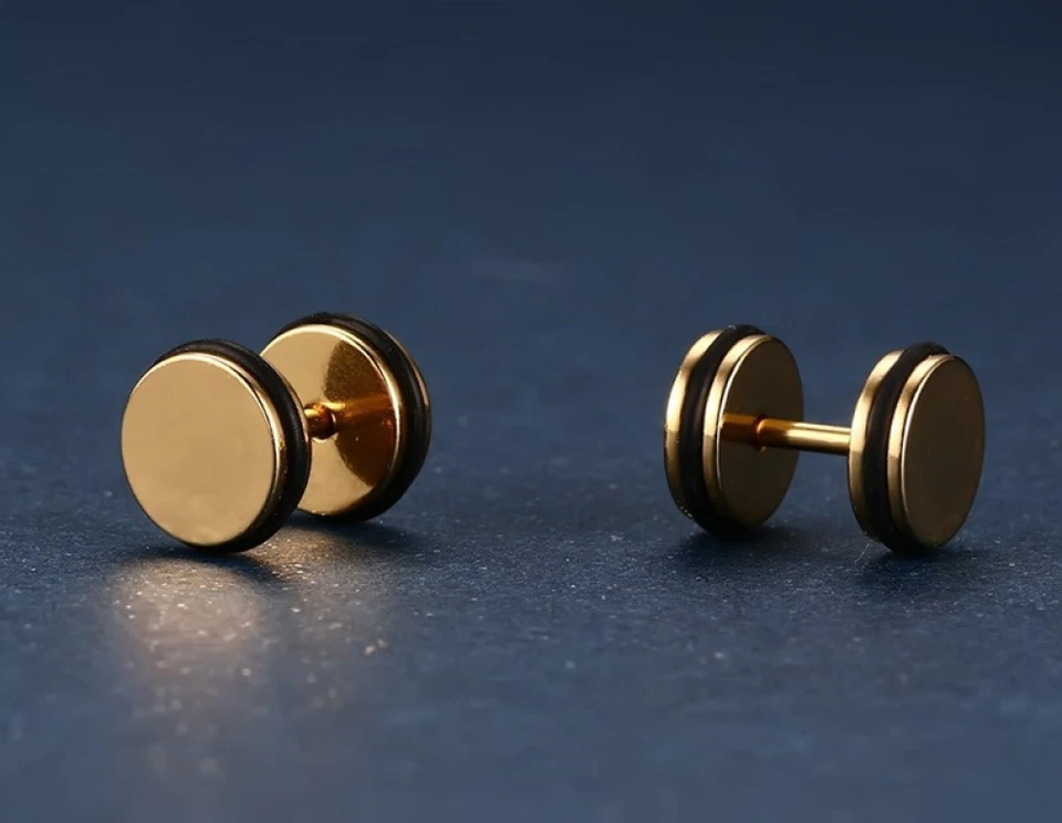 Men's Simple Round Dumbbell Titanium Steel Fashion Jewelry Gift 4 Colors A Pair - Image 4 of 4