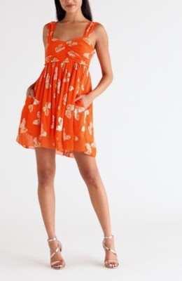 orange dress with gold butterflies Butterfly Bliss Dress Hot Pink Size 7-8 main image 1