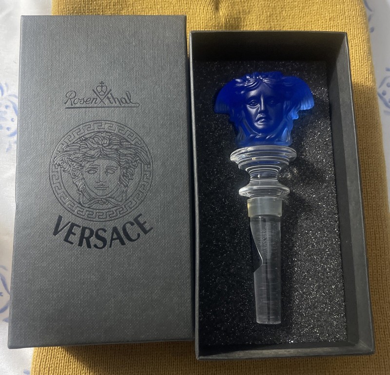 New Versace Blue Medusa Bottle Top Stopper Designer 1980's 24% Lead Crystal Vtg