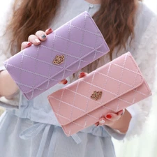 Women PU Leather Wallet Crown Clutch Card Holder Phone Handbag Long Purse Pocket
