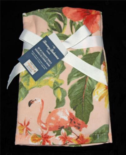 2 serviettes Tommy Bahama Tropical Hibiscus Grove flamants roses fleurs pique bout des doigts - Photo 1/1
