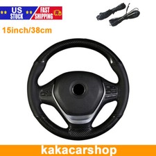 Carbon Fiber Car Steering Wheel Cover Leather W Needle Thread Black 1538cm Us Carbon Fiber Car Steering Wheel Cover Leather W Needle Thread Black 1538cm Us
