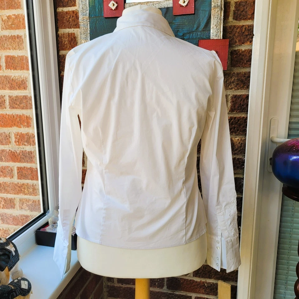 Vintage Cotton Blend Lace Feature Steam Punk White Shirt UK 16 (more like a 12+) - Image 3 of 4