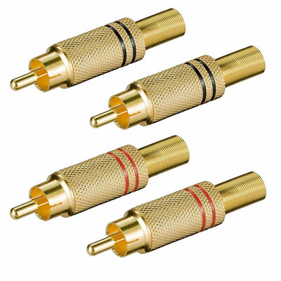 4x Cinchstecker Knickschutz Cinch RCA Ø 5,4 mm Kabel vergoldet rot und schwarz
