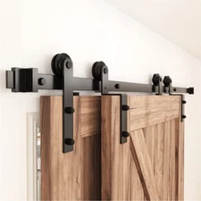 6FT Single Track Bypass Sliding Barn Door Hardware Kit for Double Doors, Bypass