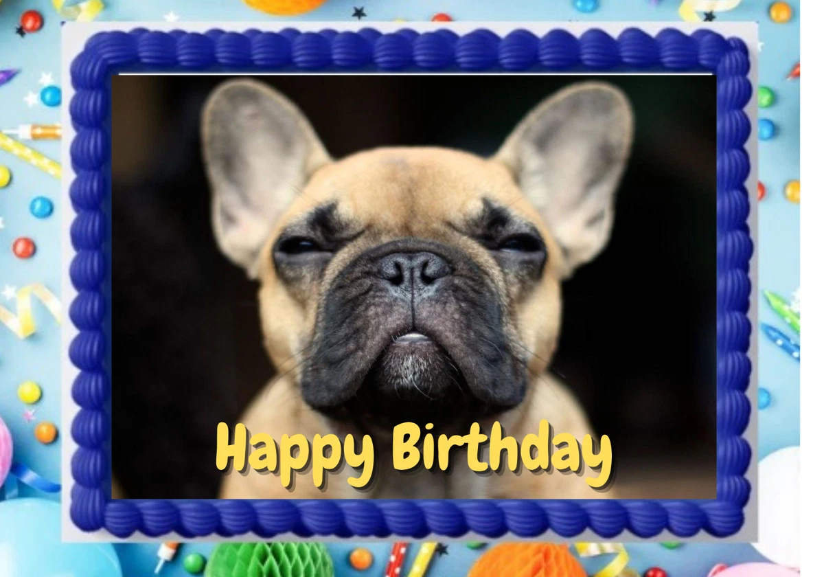 French Bulldog Puppy Frenchie Birthday Image Edible Cake topper Frosting Sheet