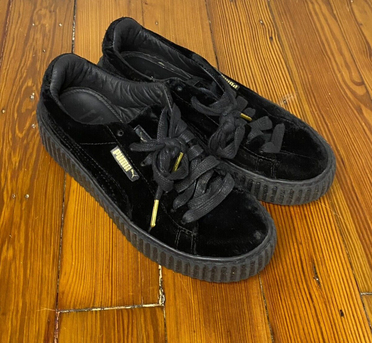 PUMA Fenty Creeper Black Velvet Size Platform Sneakers Cleated
