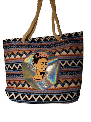 Holographic frida Ladies Serape yarn Tote bag Shopper  Colorful 