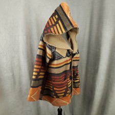 Rods Jacket Womens 2x Multicolor Geometric Boho Aztec Double Clasp Hooded Italy
