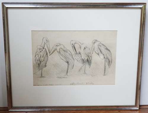 LOUIS WAIN ~LARGE ORIGINAL SIGNED GRAPHITE DRAWING "DISCONTENTED BAND OF STORKS" - Picture 19 of 20