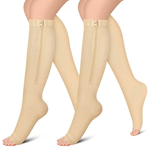Men Women Open Toe Zipper Compression Socks 20-30mmHg Leg Calf Support Stockings - Picture 25 of 25