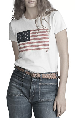 POLO RALPH LAUREN VINTAGE RETRO FLAG USA T-SHIRT College Shirt Top Bluse Tee