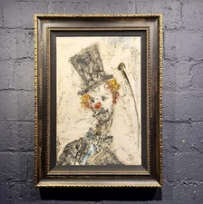 Vintage Zvi Raphaeli Abstract Juggler Clown Oil Painting Mid Century Whimsical