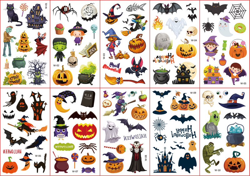 10 X Kids Halloween Temporary Waterproof Tattoos Stickers Removable US (w)