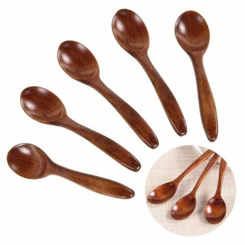 5Pcs Wooden Spoon Bamboo Kitchen Cooking Utensil Tool Soup Teaspoon Catering AU - Picture 5 of 13
