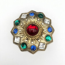 Vintage SPHINX Brooch Cabohcon Rhinestone Pin Signed Mob Wife 80s