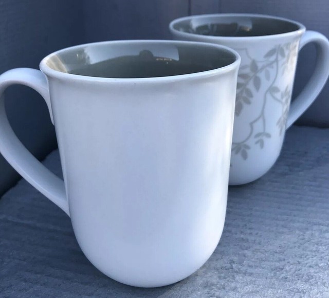Gibson elite stoneware coffee cup mug Gray color Flower design Set Of 2 eBay
