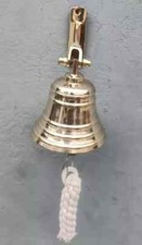 Solid Brass Ship Bell Nautical Hanging Door Bell  With Wall Mounted Bracket