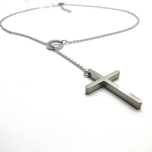 Collana con Croce e Anello in Acciaio Inox Catenina Catena Girocollo Uomo Donna - Foto 2 di 8