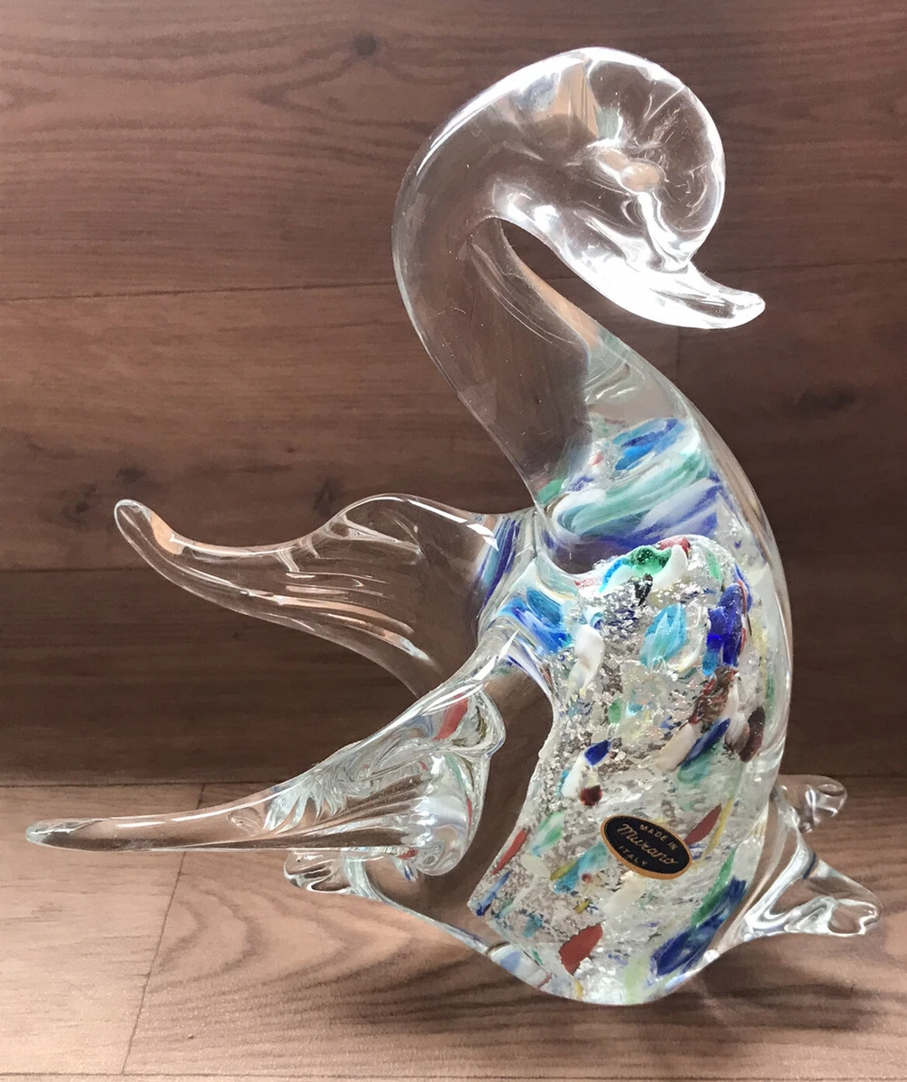 Large 9" Beautiful Vintage Murano Art Glass Swan Green blue clear | eBay