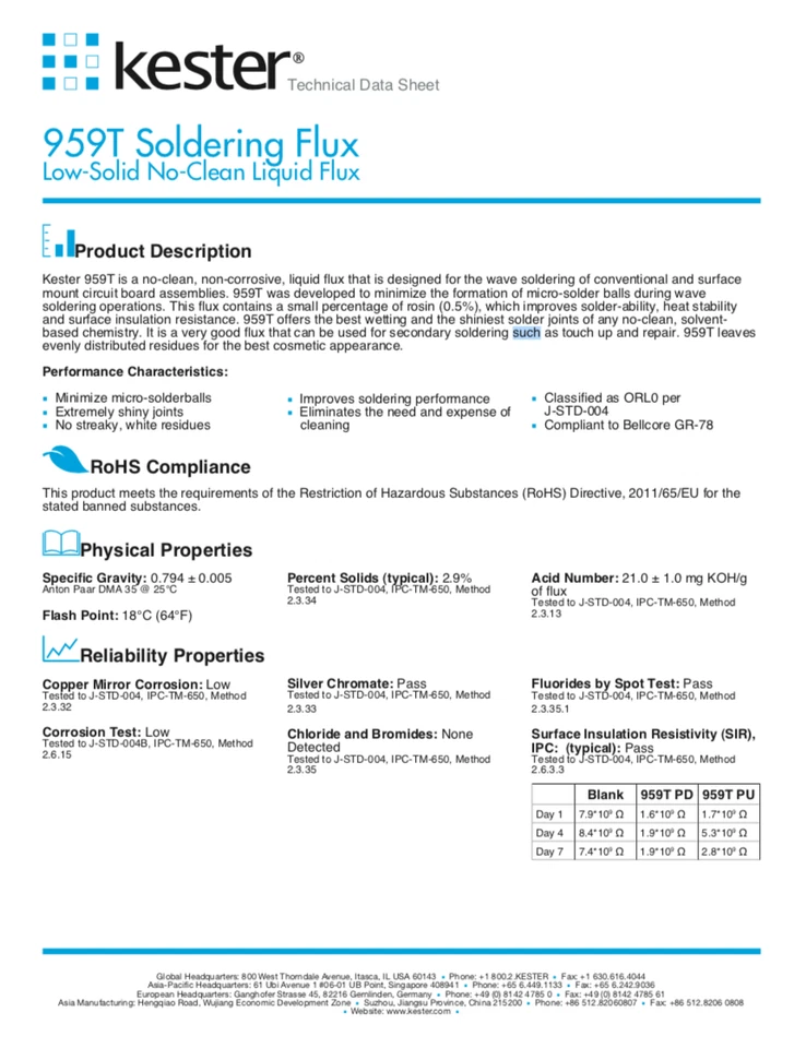 KESTER 959T 5 OZ / 147,87 ml sin fundente líquido limpio para soldadura por reflujo de retrabajo Foto 4 de 4