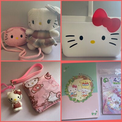 Neu süß HELLO KITTY Einkaufskorb Teddybär Picknick Konvolut Tasche Mittagessen Buch Stift