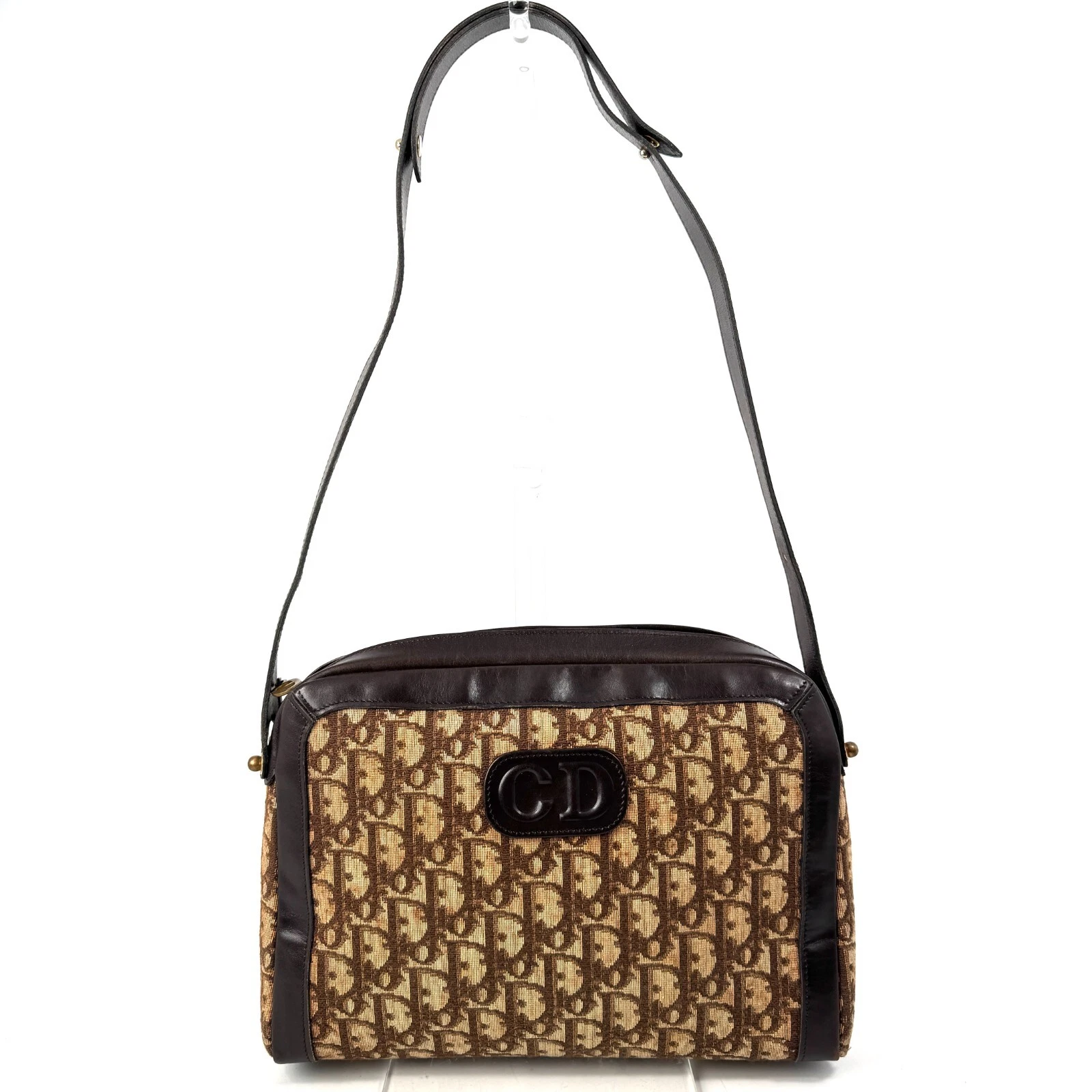 Sac bandoulière Christian Dior trotteur toile cuir marron #635