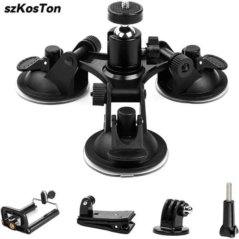 Supporto a Tripla Ventosa per DJI OSMO Action 6 5 4 Gopro 13 12 11 10 9 8 Con Ad - Immagine 2 di 4
