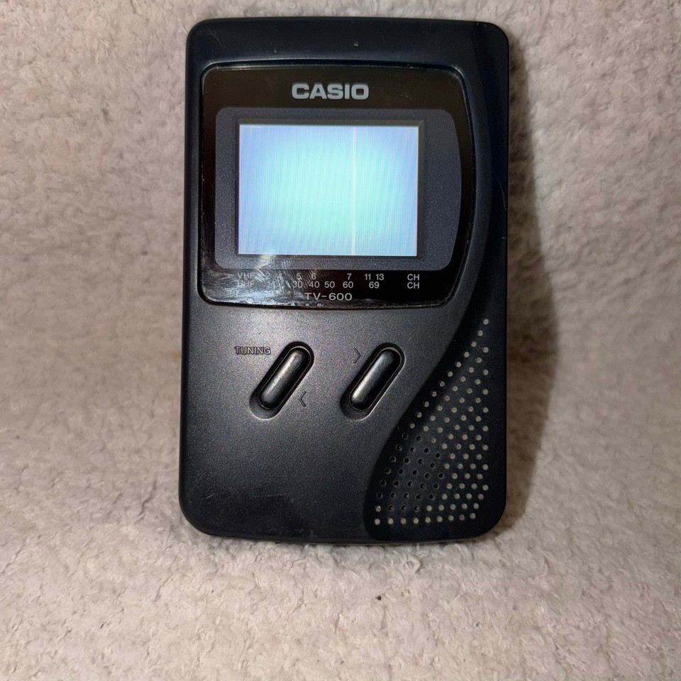 A fully working pocket-sized color LCD TV from Casio — the kind of gadget that defined 90s tech dreams and looks incredible on a shelf or desk.