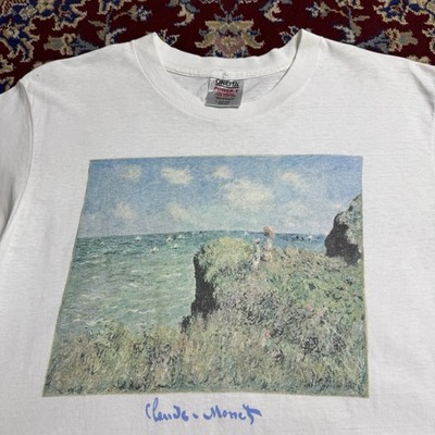 Vintage 90s Claude Monet The Cliff Walk At Pourville Art Tee T-shirt Rare