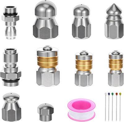 10Pcs Sewer Jetter Nozzle Kit with 1/4'' & 3/8'' NPT Quick Connectors,With 50 Need