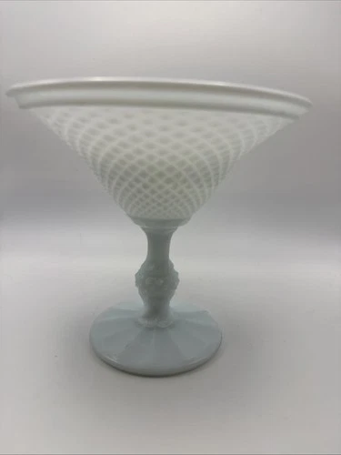Vintage Pale Blue Milk Glass Pedestal Compote Candy Dish Pressed Glass