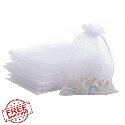 LYSXP 100PCS White Organza Gift Bags - 4x6 inch, Sheer Organza Wedding Favor ...