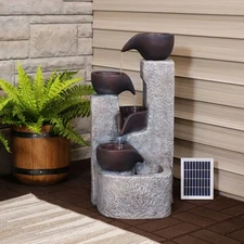 Aged Tiered Vessels Solar Water Fountain with Battery - 29 in by Sunnydaze
