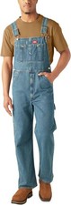 Dickies Men's Denim Bib Overalls 34W x 32L Medium Heritage Tint Adjustable Strap